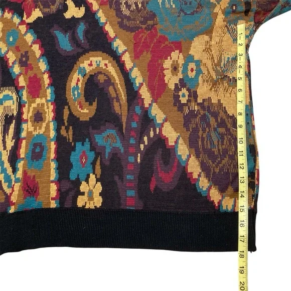 Vintage 80’s 90’s Colorful Floral Paisley Sweater Retro Funky Gold Men’s Large - Picture 9 of 9